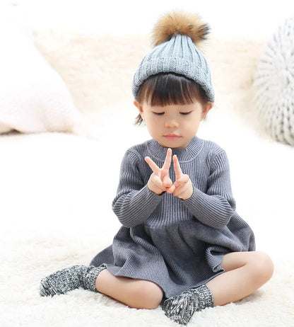 Baby Dresses For Girls Autumn Winter Long Sleeved Knit princess dress Lotus Leaf Collar Pocket Doll Dress Girls Baby Clothing - Shello's Creative Boutique
