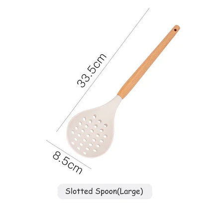 Milky White Silicone Kitchen Set – 10-Piece Non-Stick Utensil Collection with Elegant Storage Bucket - Shello's Creative Boutique