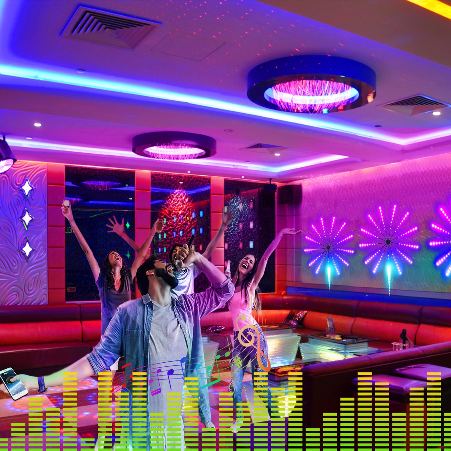LED Sound Activated Rhythm Light - Music Responsive Fireworks Atmosphere Lighting