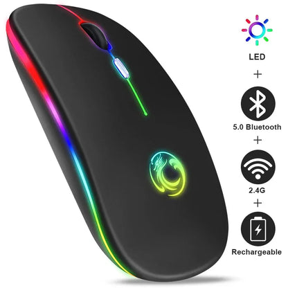 Wireless Mouse Bluetooth RGB Rechargeable Computer Silent Mause LED Backlit Ergonomic - Shello's Creative Boutique