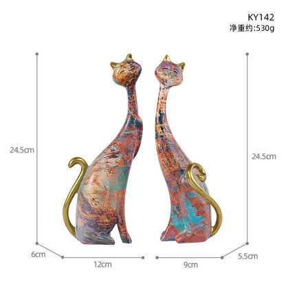 European style oil painting couple cat animal ornaments, living room TV cabinet, foyer wine cabinet decoration, resin crafts - Shello's Creative Boutique
