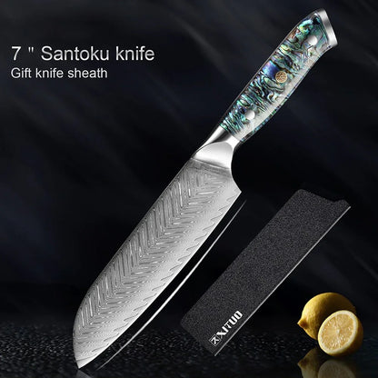 XITUO Damascus Steel Chef Knife Set – 1 to 5 PCS Premium Kitchen Knives with Abalone Shell Handle - Shello's Creative Boutique