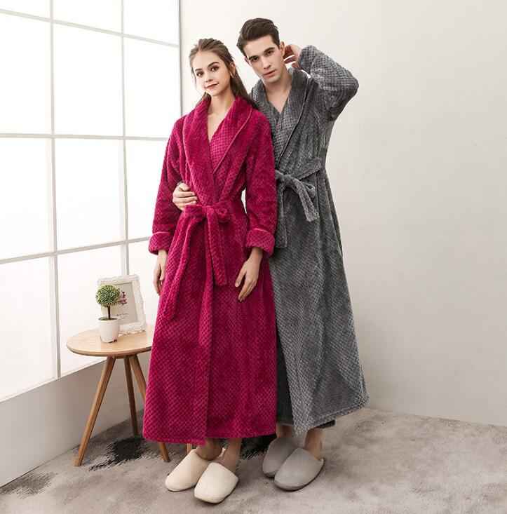 Luxury Flannel Bathrobe - Thick Warm Dressing Gown for Men & Women