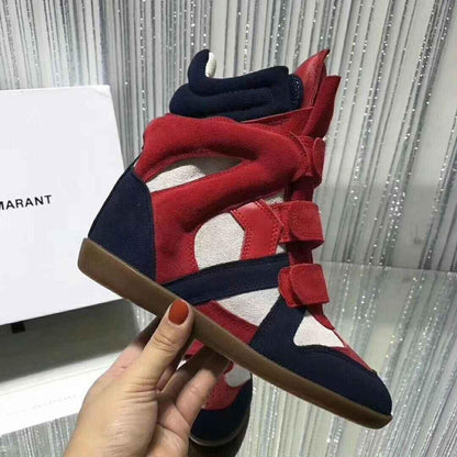 Women's Leather Wedge Sneakers - Casual High-Top Trainers - Shello's Creative Boutique