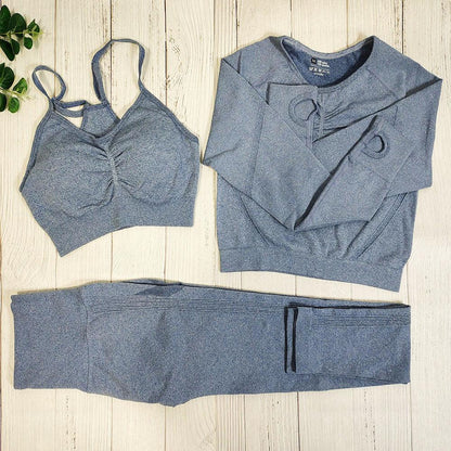 3pcs Yoga Clothing Set Sports Suit Women Sportswear Sports Outfit Fitness Gym Seamless Workout - Shello's Creative Boutique