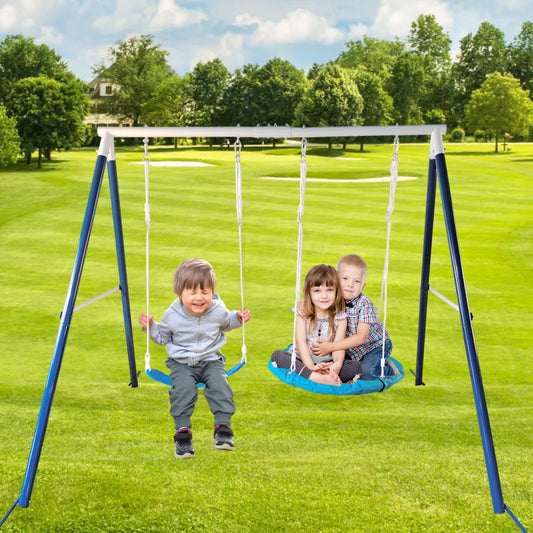 Kids Metal Swing Set for Backyard Outdoor Playground Two Functional Swing Set For Kids Outdoor Equipment eprolo