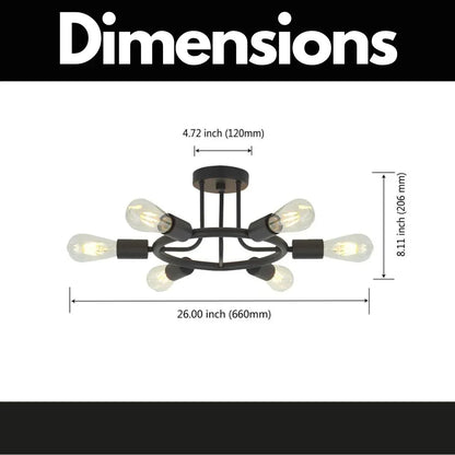 6 Light Modern Sputnik Lights Semi Flush Mount Ceiling Light Black Finished - Shello's Creative Boutique