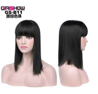women Bob Wig With Bangs Short Straight Wigs party Synthetic Hair Heat Resistant Fiber fake hair Halloween Perucas eprolo