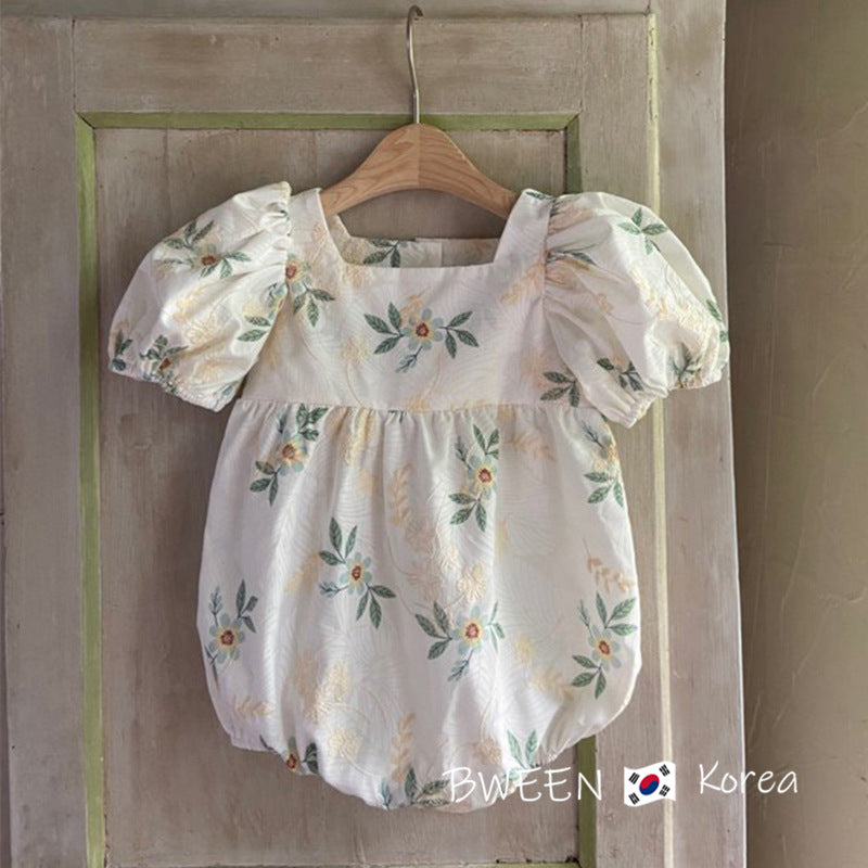 Clothing Baby Girl's One-Piece Summer Clothing Foreign Style Baby Romper Flower Puff Sleeves Toddler's Fart Romper Shello Creative Boutique