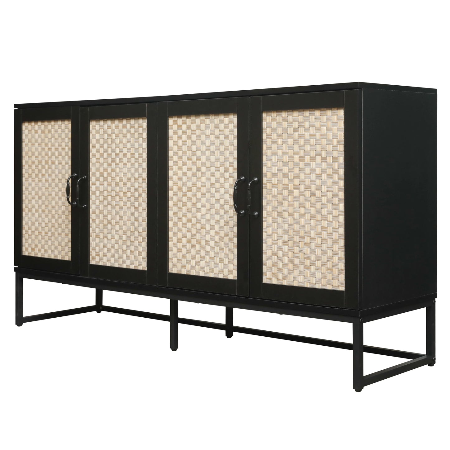 Rattan 4-Door Sideboard , Sideboard Buffet Storage Cabinet,Accent Storage Cabinet , Large Cabinet With 4 Rattan Decorated Doors - Shello's Creative Boutique