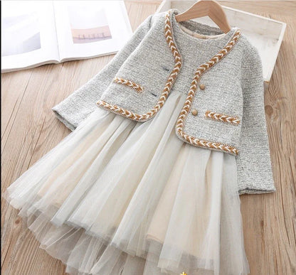 Girls teens party dress chic Dress Suits 2pic Elegant Autumn Winter Fragrance Vest Dress + Jacket dress suit set - Shello's Creative Boutique