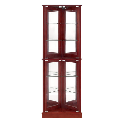 Corner Curio Dispaly Cabinet with Lights, Adjustable Tempered Glass Shelves, Mirrored Back,Cherry(E26 light bulb not included) eprolo