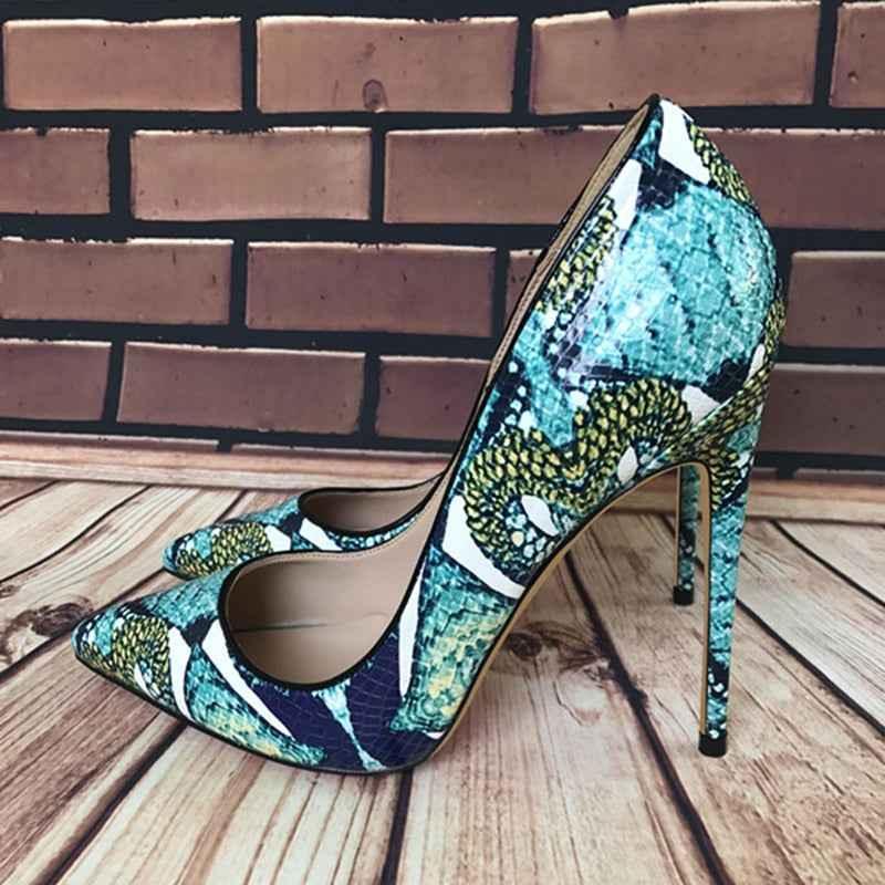 Foral Crocodile Effect Stiletto Heels - Women Pointed Toe Super High Pumps for Night Club Party - Shello's Creative Boutique