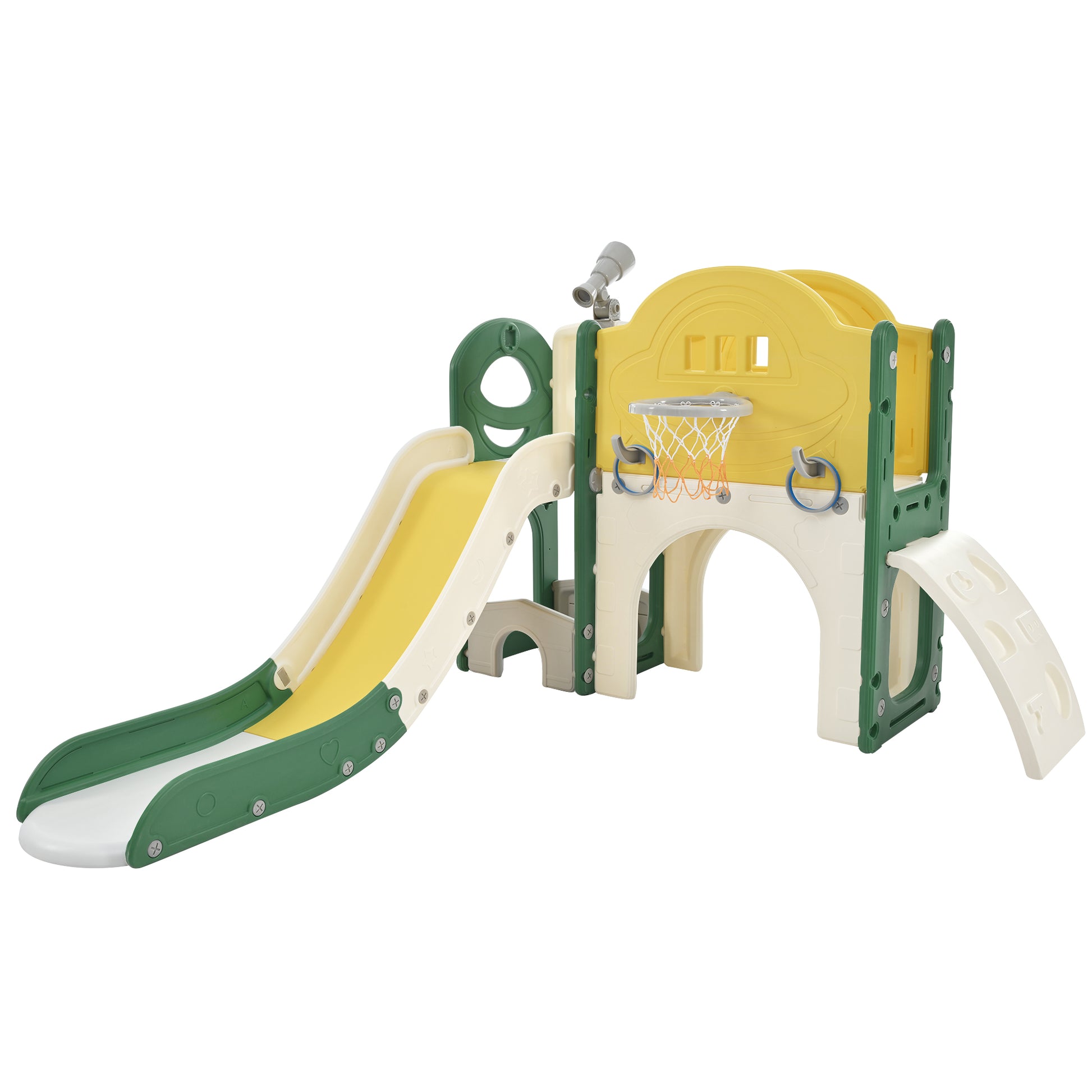 Kids Slide Playset Structure 7 in 1, Freestanding Spaceship Set with Slide, Arch Tunnel Yellow + HDPE eprolo