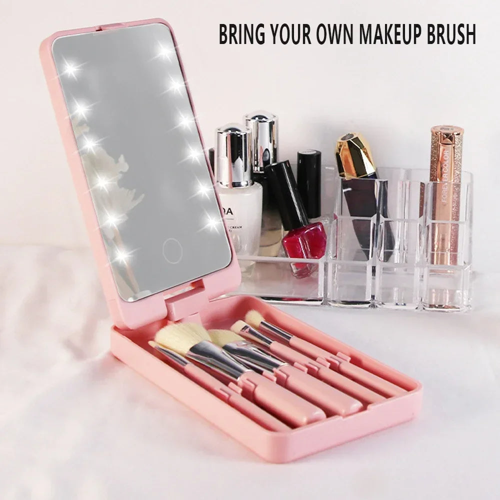 LED Folding Rotating Cosmetic Mirror Box with Brush Shello Creative Boutique