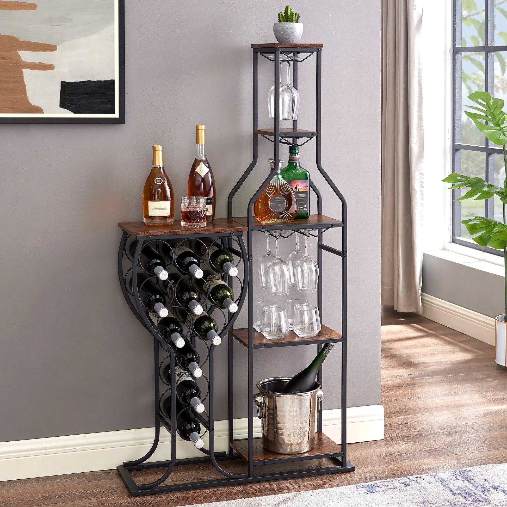 11 bottle wine baking rack, 5-layer independent wine rack with hanging wine glass rack and storage rack - Shello's Creative Boutique