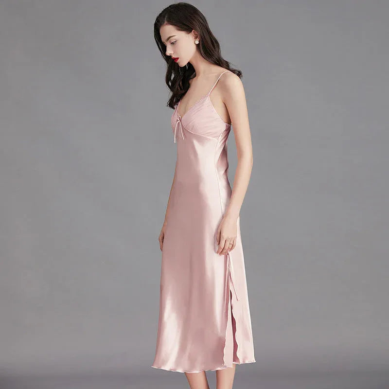 Ice Silk Long Nightdress - Spaghetti Strap Summer Sleepwear - Shello's Creative Boutique