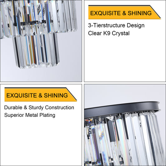 Black Luxury Crystal Chandelier Modern Chandeliers Lights Fixture Hanging Pendant Light Fixture for Dining Room Bedroom eprolo