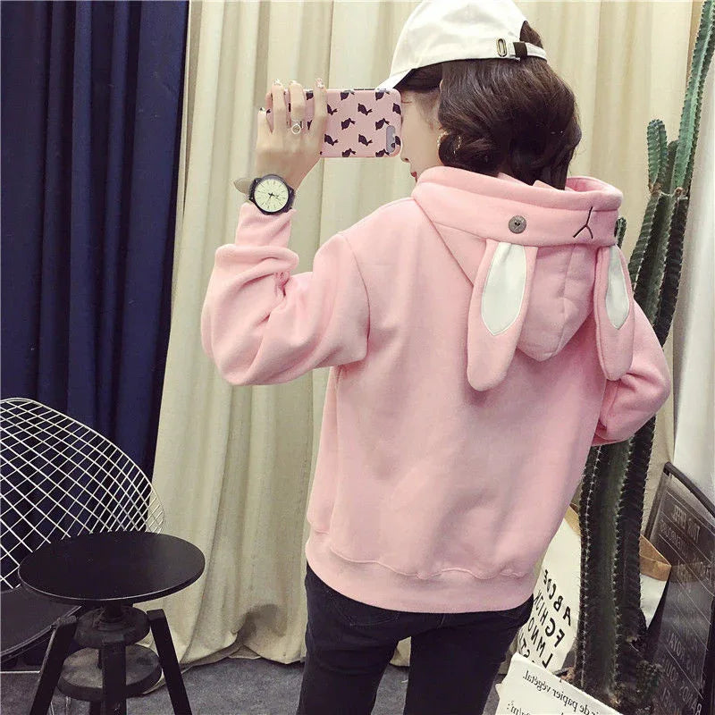 Women Cute Bunny Hoodie Long Sleeve Hoodie Lovely Female Rabbit Hoody Sweatshirts Loose Size Lovely Cotton Treetwear - Shello's Creative Boutique