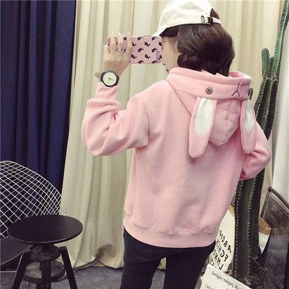 Women Cute Bunny Hoodie Long Sleeve Hoodie Lovely Female Rabbit Hoody Sweatshirts Loose Size Lovely Cotton Treetwear - Shello's Creative Boutique