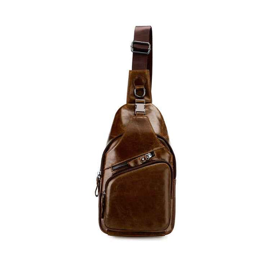 Men Leather Chest Bag Retro Shoulder Bag