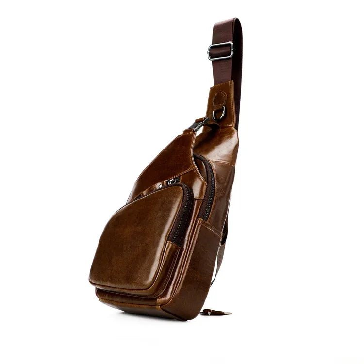 Men Leather Chest Bag Retro Shoulder Bag - Shello's Creative Boutique