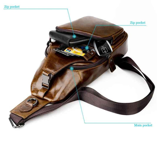 Men Leather Chest Bag Retro Shoulder Bag