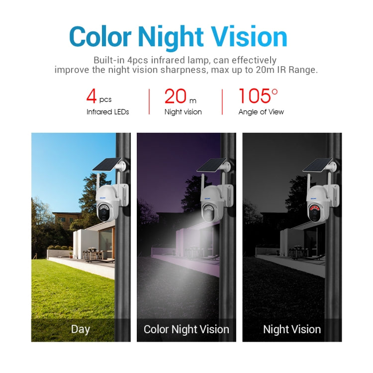 ESCAM QF103 3MP Cloud Storage PT WIFI PIR Alarm IP Camera with Solar Panel Battery Support Full Color Night Vision & Two Way Audio, QF103 - Shello's Creative Boutique