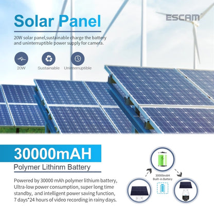 ESCAM QF724 3MP 24h Recording Cloud Storage PT 4G PIR Alarm IP Camera with Solar Panel, AU Plug SUNSKY
