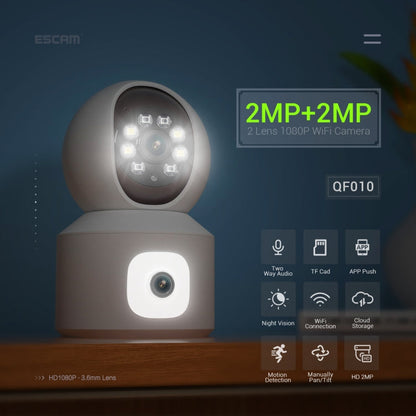 ESCAM QF010 2x2MP Dual Lens Dual Screen Surveillance WiFi Camera Support Two-way Voice & Motion Detection, QF010 SUNSKY