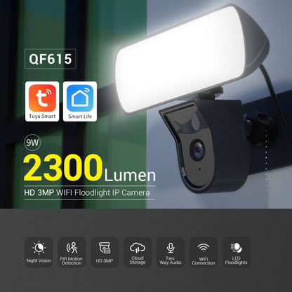 ESCAM QF615 3MP IP66 Waterproof WiFi IP Camera & Floodlight, Support Night Vision / PIR Motion Detection / Two-way Audio, QF615 SUNSKY