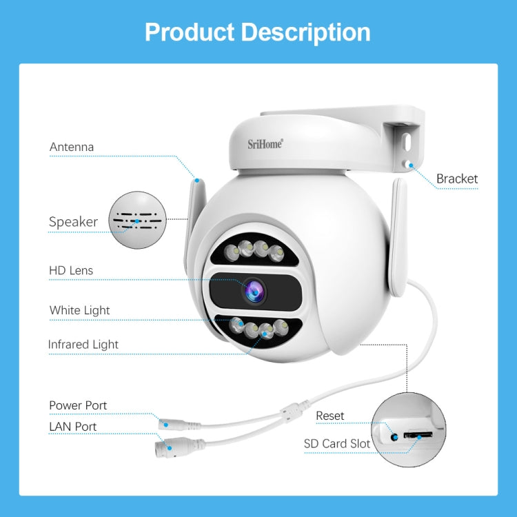 SriHome SH047 4MP IP66 Waterproof Motion Detection Night Vision WiFi HD Camera, SH047 - Shello's Creative Boutique