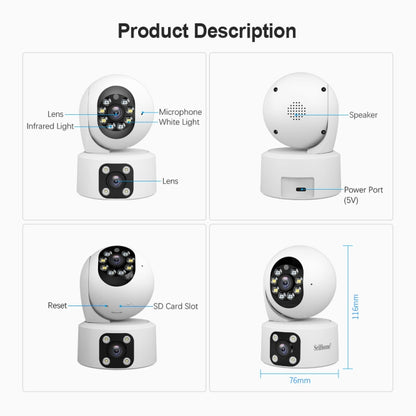 SriHome SH049 2MP + 2MP Humanoid Tracking Smart Night Vision Dual Lens HD IP Camera