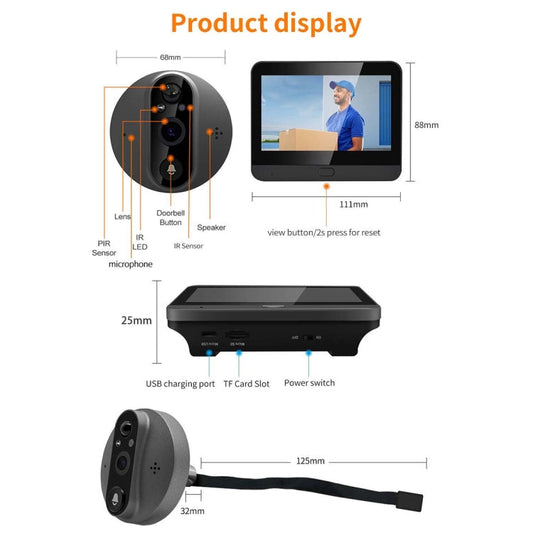 ESCAM C89 1080P 4.3 inch Smart Digital Door Viewer, Support Wide Angle PIR & Night Vision Photo, C89 (Dark Grey), C89 (Silver) SUNSKY