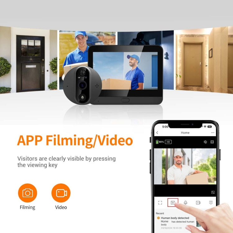 ESCAM C89 1080P 4.3 inch Smart Digital Door Viewer, Support Wide Angle PIR & Night Vision Photo, C89