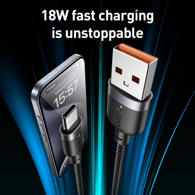 Yesido 3A USB to Type-C Fast Charging Cable, 0.3m, 1.2m, 2m, 3m - Shello's Creative Boutique