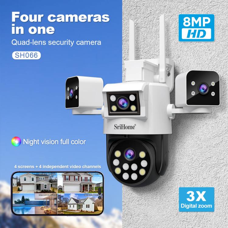 SriHome SH066 8MP HD Quad Lens Security Camera, Support Full Color Night Vision / Two-way Audio, EU Plug, US Plug, UK Plug, AU Plug SUNSKY