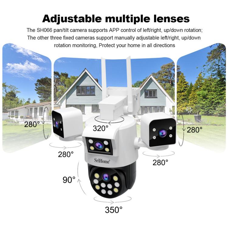 SriHome SH066 8MP HD Quad Lens Security Camera, Support Full Color Night Vision / Two-way Audio, EU Plug, US Plug, UK Plug, AU Plug SUNSKY