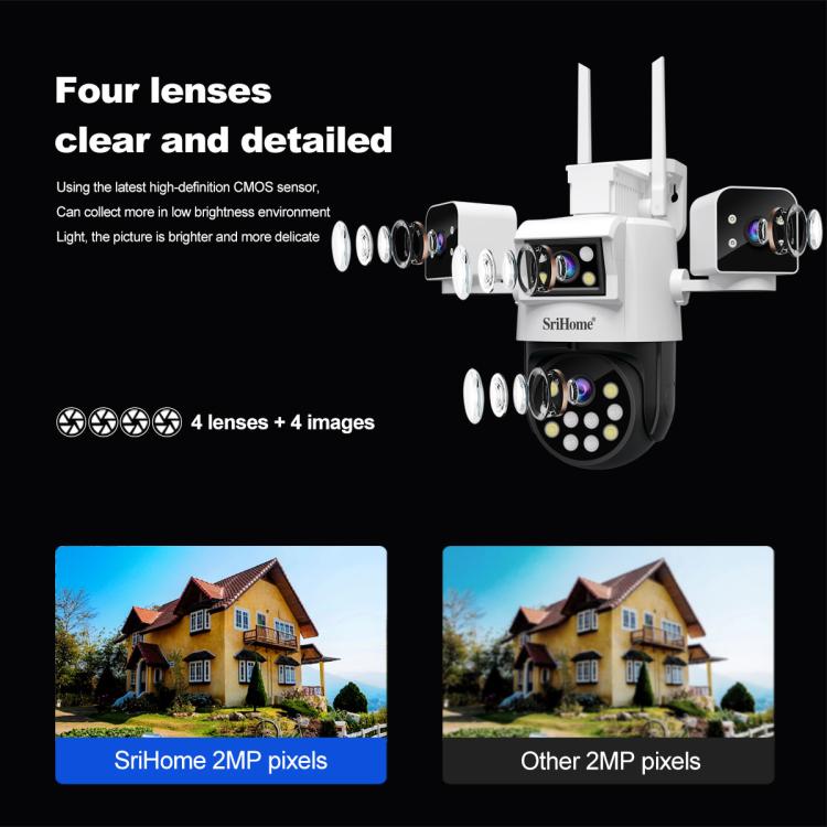 SriHome SH066 8MP HD Quad Lens Security Camera, Support Full Color Night Vision / Two-way Audio, EU Plug, US Plug, UK Plug, AU Plug SUNSKY