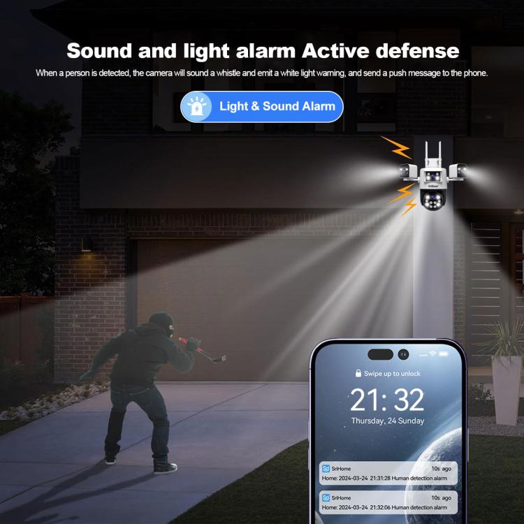 SriHome SH066 8MP HD Quad Lens Security Camera, Support Full Color Night Vision / Two-way Audio, EU Plug, US Plug, UK Plug, AU Plug SUNSKY