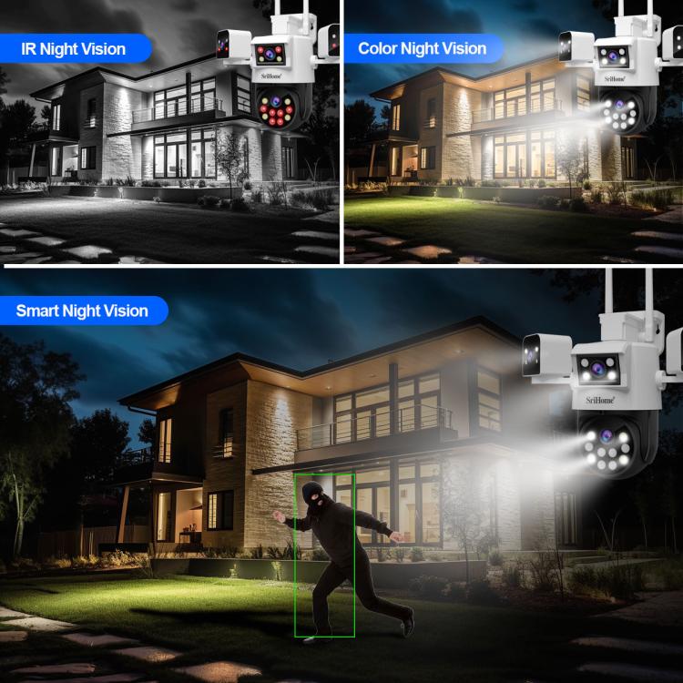 SriHome SH066 8MP HD Quad Lens Security Camera, Support Full Color Night Vision / Two-way Audio, EU Plug, US Plug, UK Plug, AU Plug SUNSKY