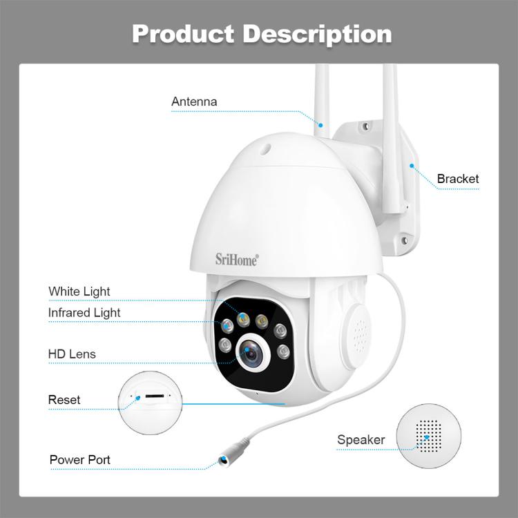 SriHome NVS001E-IPC039B 5MP 4CH HD NVR Wireless Cameras Set, US Plug, EU Plug, AU Plug, UK Plug