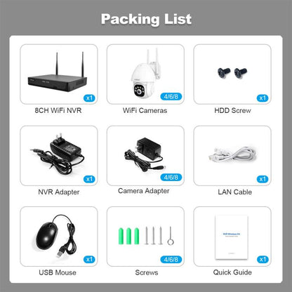 SriHome NVS001E-IPC039B 5MP 4CH HD NVR Wireless Cameras Set, US Plug, EU Plug, AU Plug, UK Plug