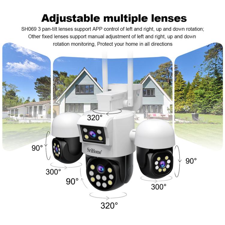 SriHome SH069 8MP 3X Digital Zoom HD Quad-lens Security Camera, US Plug, EU Plug, AU Plug, UK Plug SUNSKY