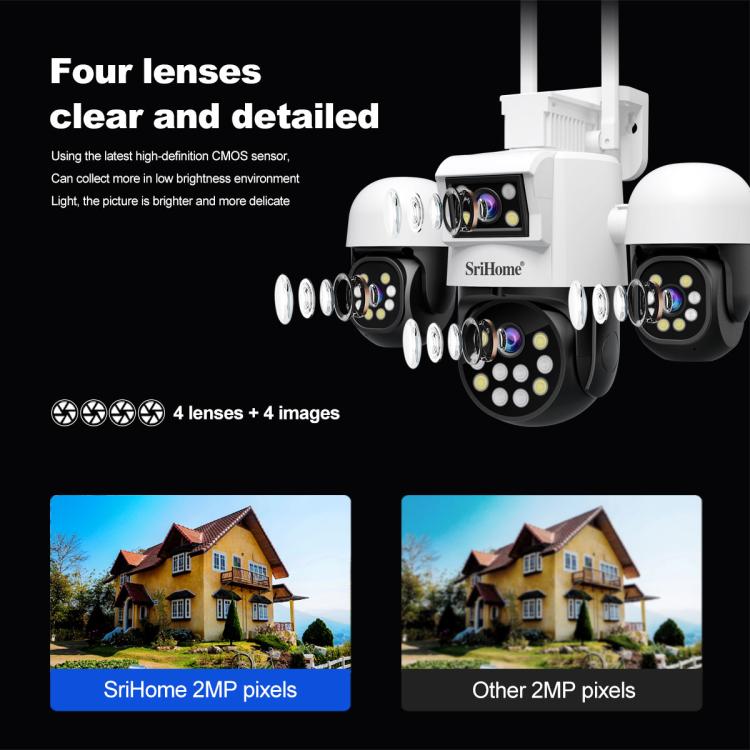 SriHome SH069 8MP 3X Digital Zoom HD Quad-lens Security Camera, US Plug, EU Plug, AU Plug, UK Plug SUNSKY