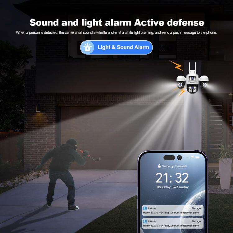 SriHome SH069 8MP 3X Digital Zoom HD Quad-lens Security Camera, US Plug, EU Plug, AU Plug, UK Plug SUNSKY