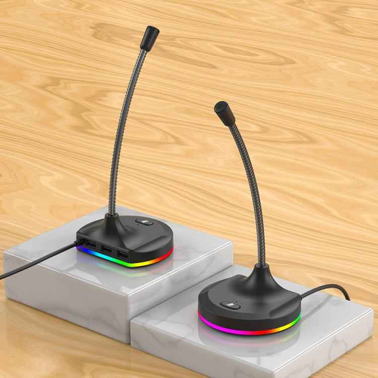 USB Multi-function Microphone RGB Light Built-in Sound Card