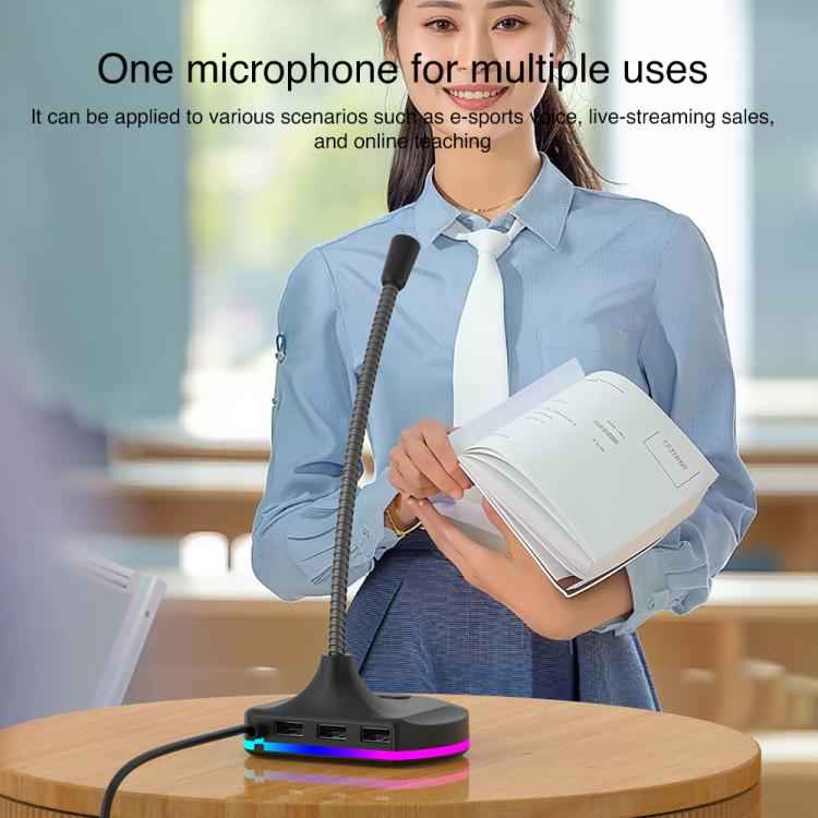 USB Multi-function Microphone RGB Light Built-in Sound Card