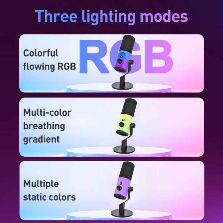 XTUGA ZX-777 XLR / USB-C Dynamic Microphone RGB Light Noise Reduction for Live