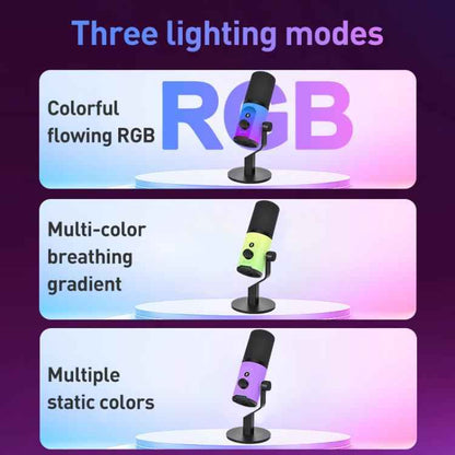 XTUGA ZX-777 XLR / USB-C Dynamic Microphone RGB Light Noise Reduction for Live